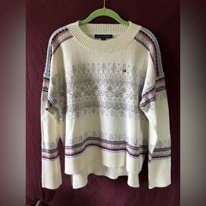 Tommy Hilfiger Ivory Fair Isle Crewneck Sweater with Red & Navy Accents